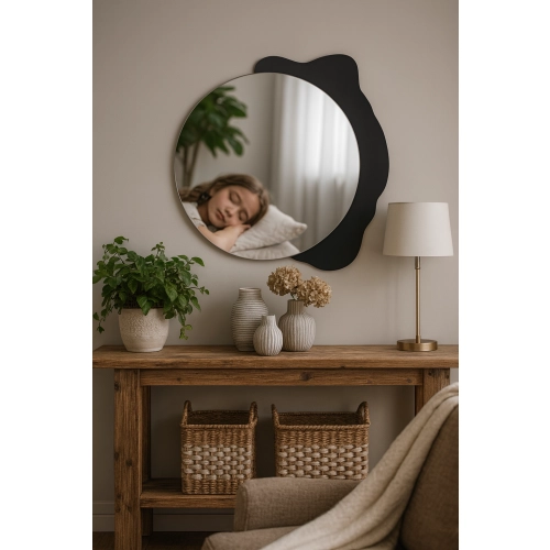 Dekoracyjne lustro okrągłe na czarnej plamie - PLAMKO